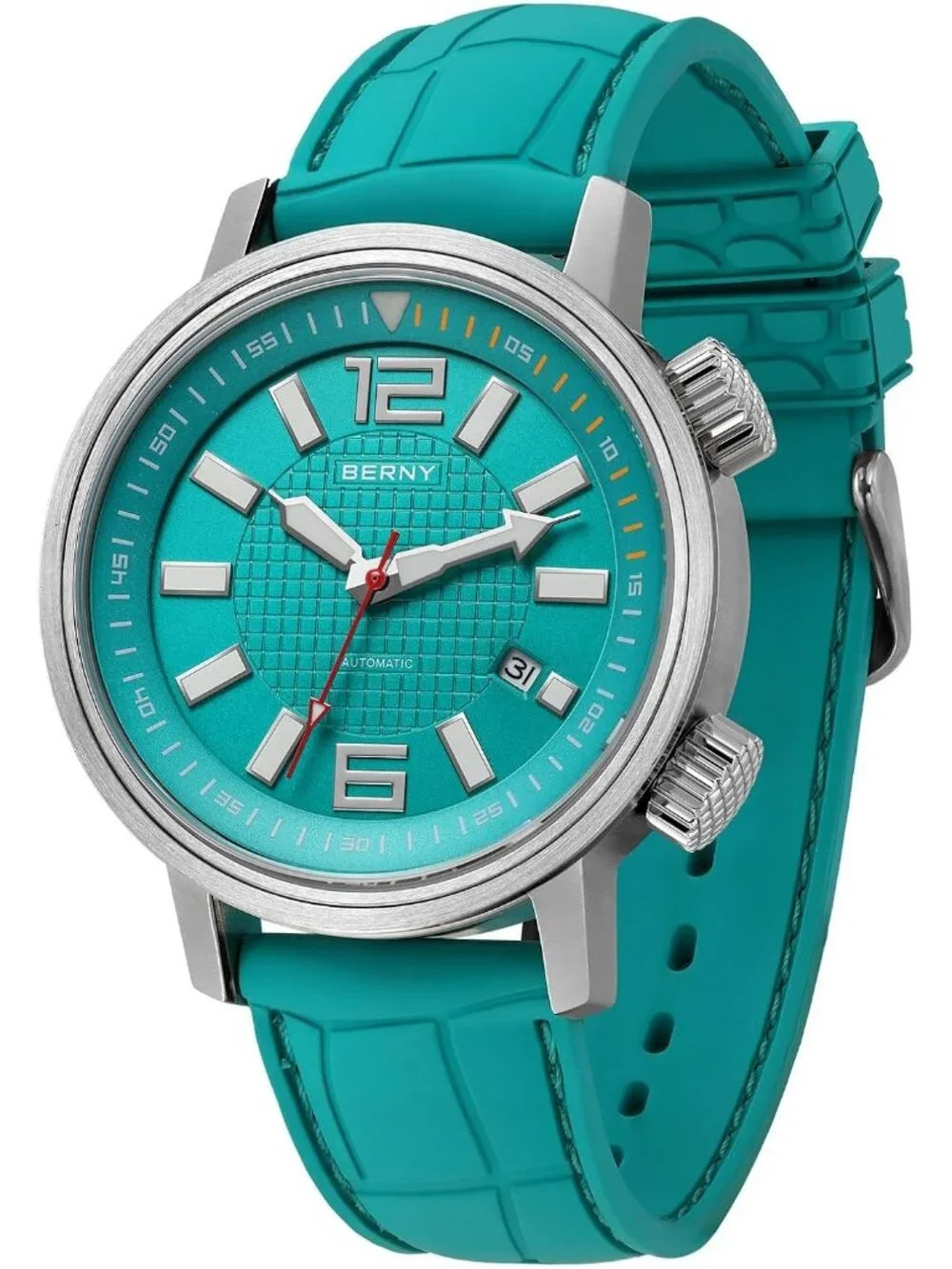 Men's Green Fluoroelastomer Band Automatic Waterproof Mechanical Movement Watch